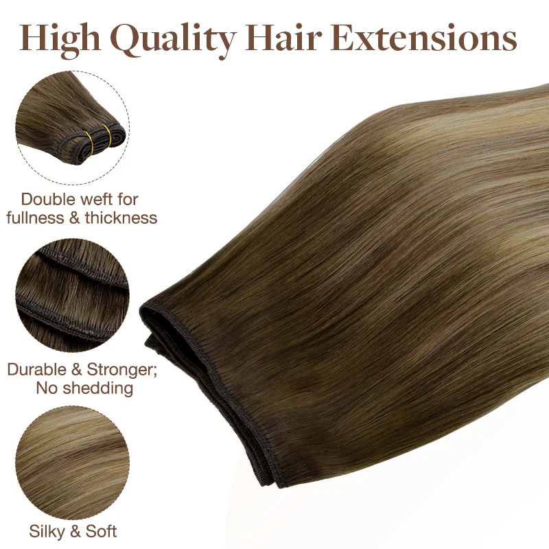 Bleach Blonde Balayage (3/8/613) Sew-In Weft Hair Extensions (80g-120g) - Image 5