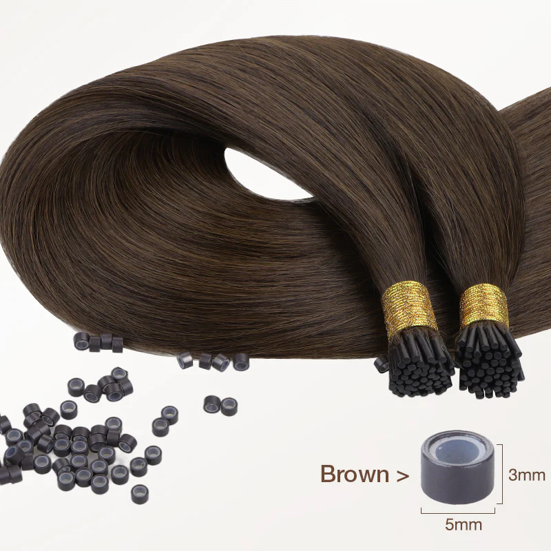 Chocolate Brown (4A) I-Tip Hair Extensions 50g - Image 3