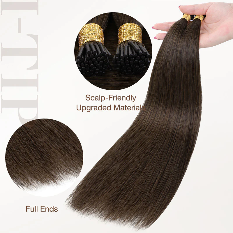 Chocolate Brown (4A) I-Tip Hair Extensions 50g - Image 5