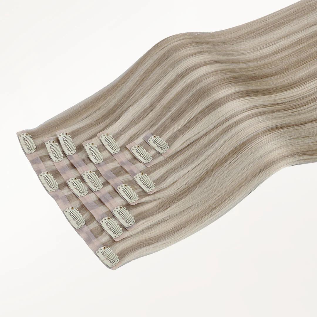 Dark Blonde Highlighted Bleach Blonde (18A/613A) Seamless Clip-Ins (130g-160g) - Image 7