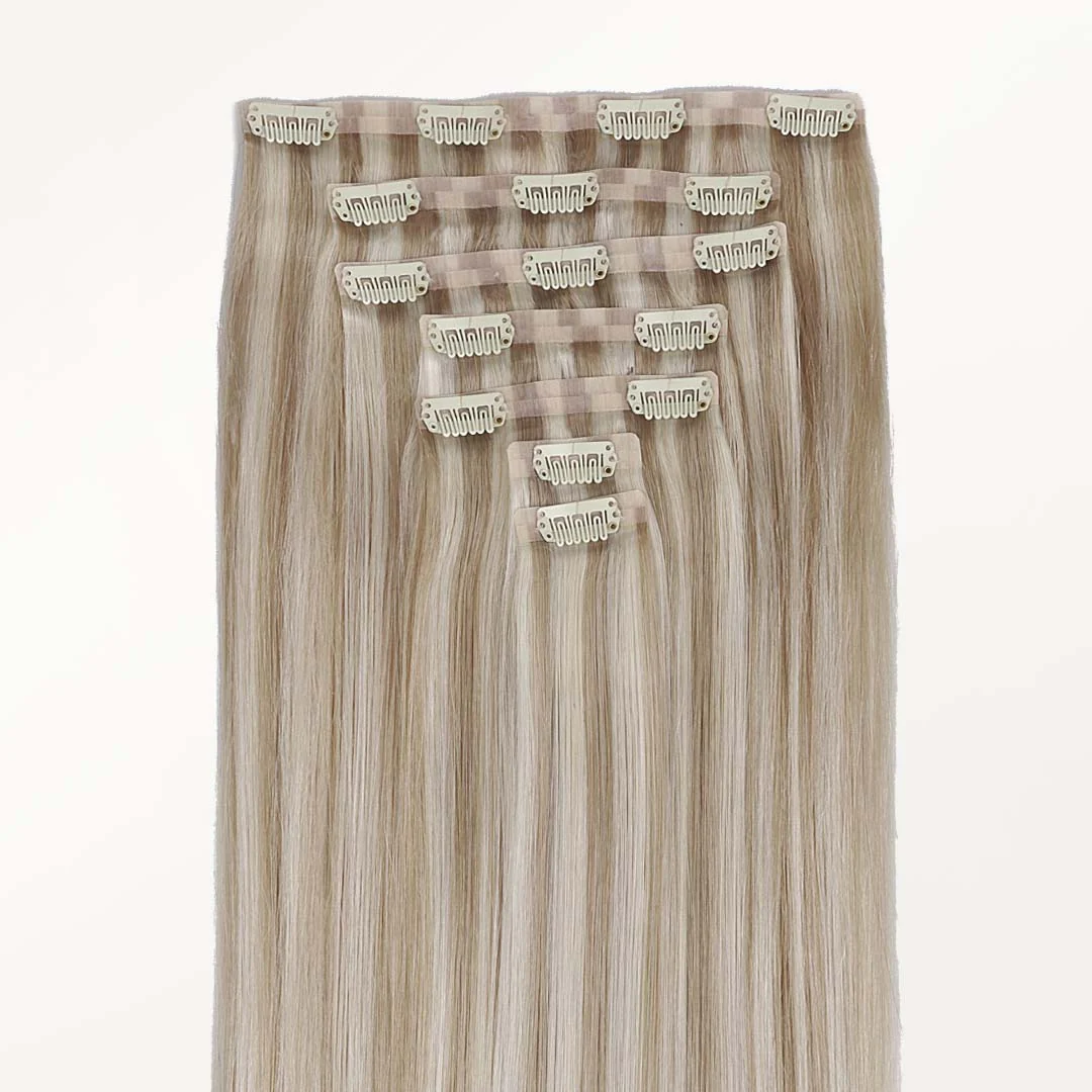 Dark Blonde Highlighted Bleach Blonde (18A/613A) Seamless Clip-Ins (130g-160g) - Image 8