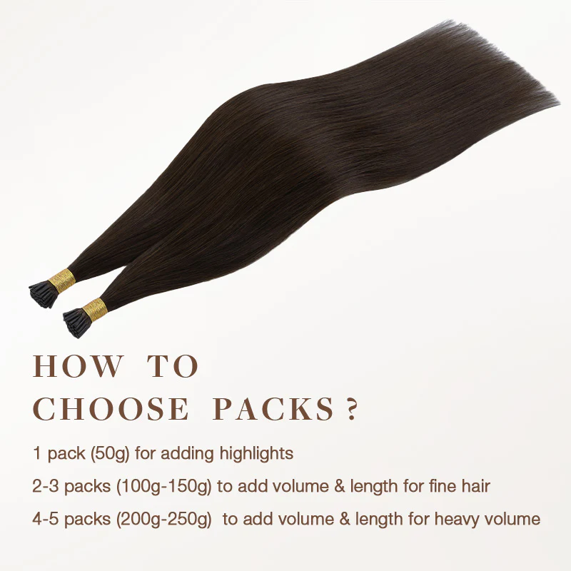 Dark Brown (2) I-Tip Hair Extensions 50g - Image 4