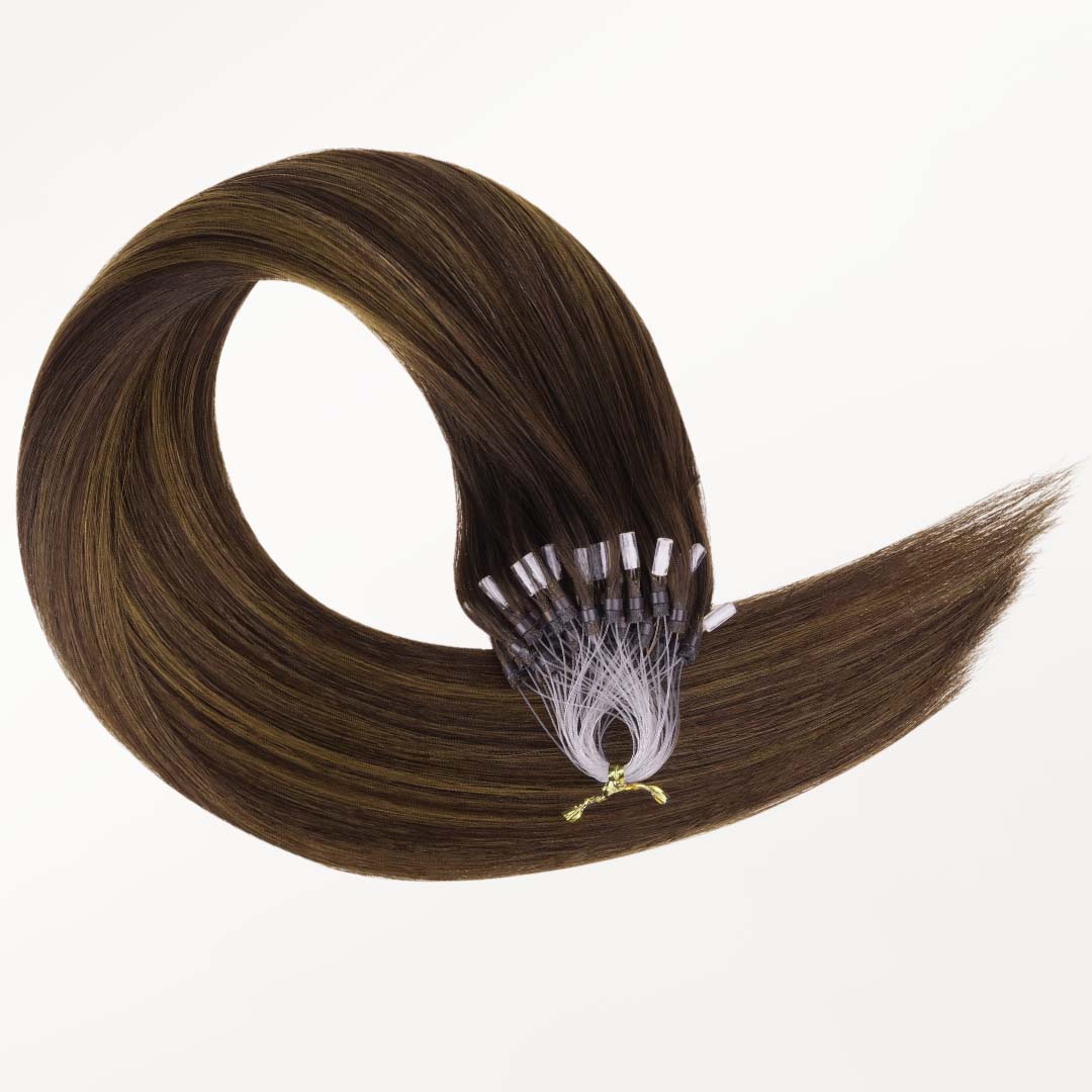 Dark Brown Balayage (2/6/2) Micro Link Tip Hair Extensions - Image 3