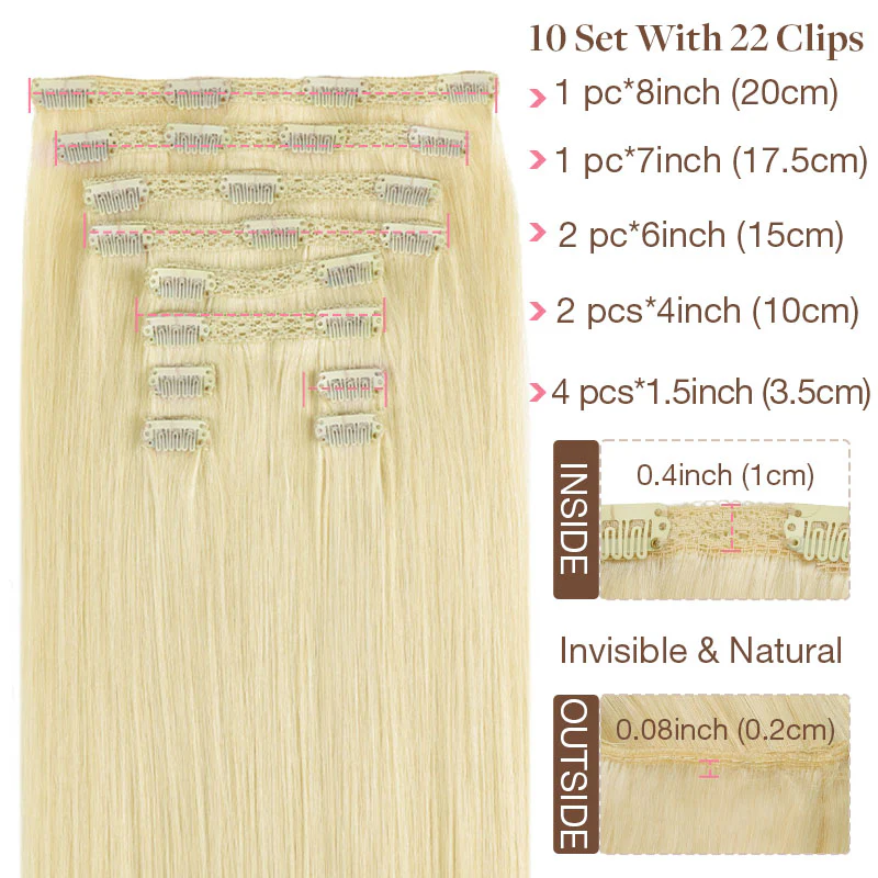 GOO GOO Double Drawn Clip in Hair Extensions 160g - Image 132