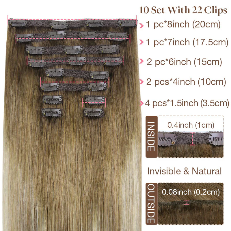 GOO GOO Double Drawn Clip in Hair Extensions 160g - Image 83