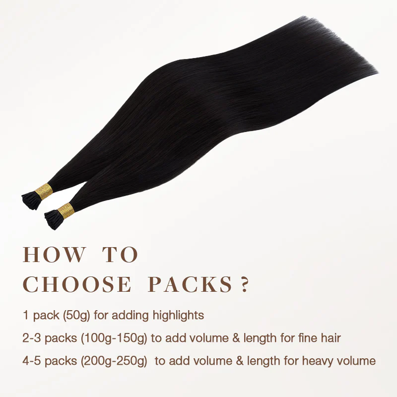 Jet Black (1) I-Tip Hair Extensions 50g - Image 4