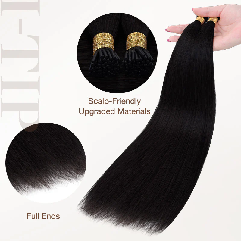 Jet Black (1) I-Tip Hair Extensions 50g - Image 5