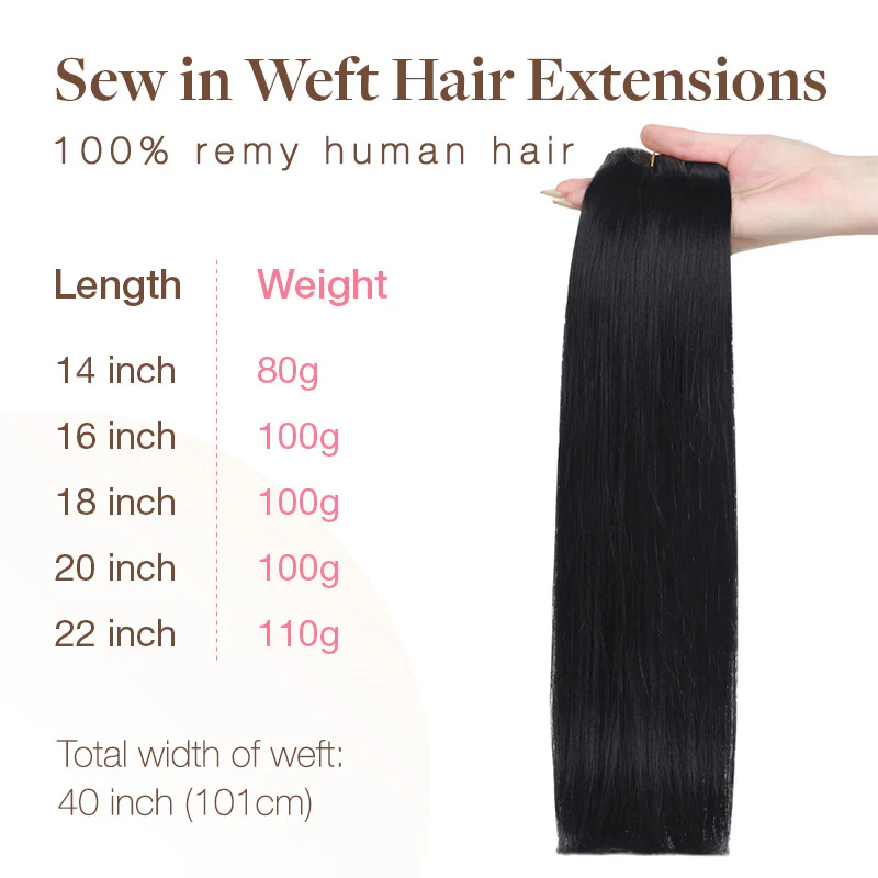 Jet Black (1) Sew-In Weft Hair Extensions (80g-120g) - Image 7
