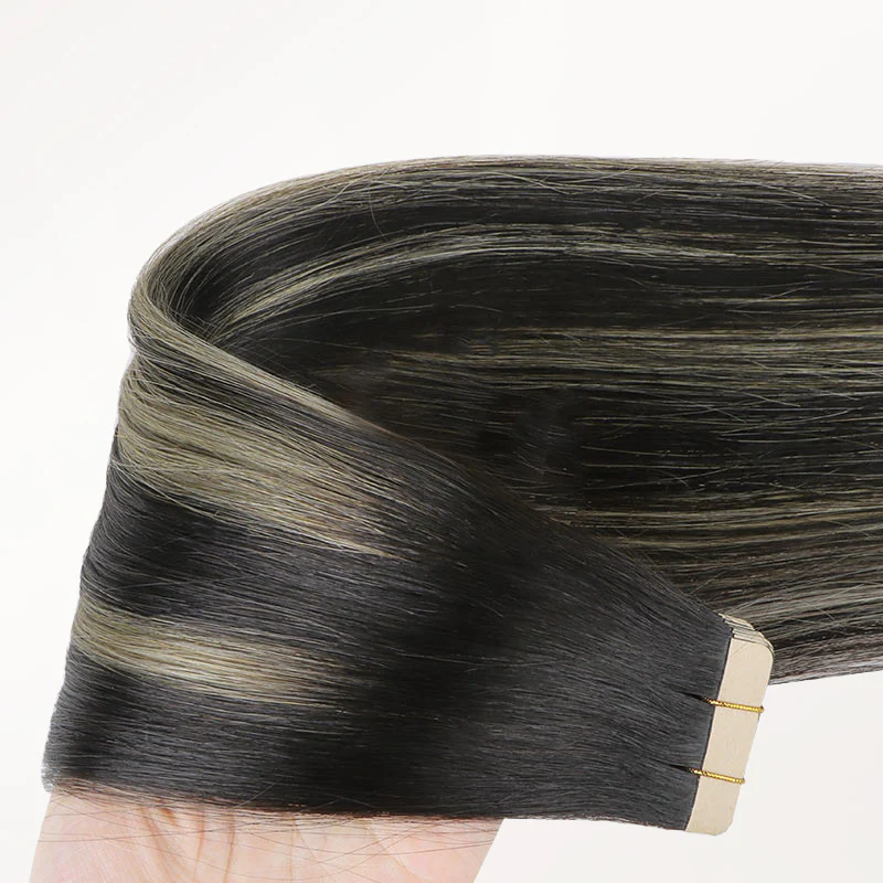 Black to Light Blonde Balayage (1B/19/1B) Tape-Ins 50g - Image 7