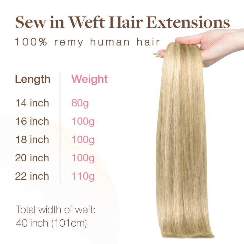Light Blonde Highlights (16/22A) Sew-In Weft Hair Extensions (80g-120g) - Image 7