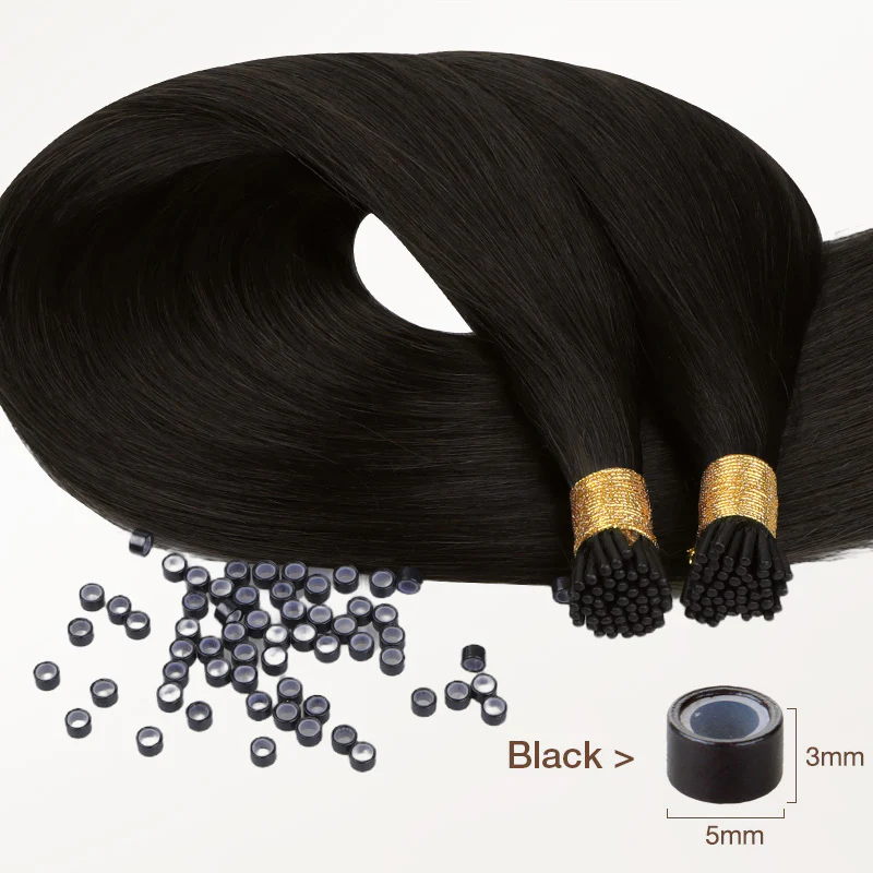 Natural Black (1B) I-Tip Hair Extensions 50g - Image 3
