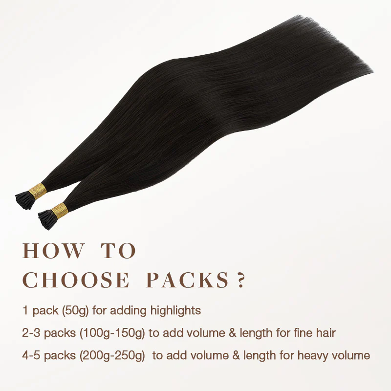 Natural Black (1B) I-Tip Hair Extensions 50g - Image 4