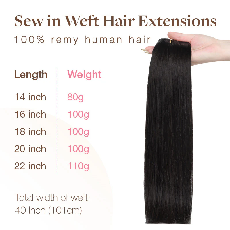 Natural Black (1B) Sew-In Weft Hair Extensions (80g-120g) - Image 7