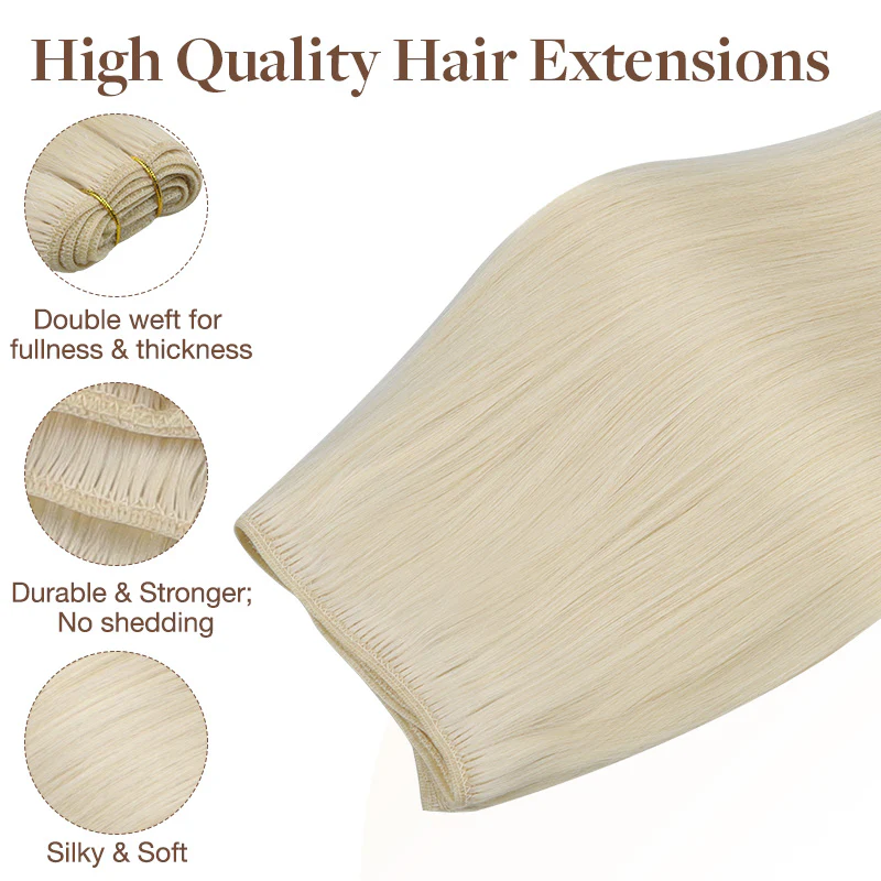 Platinum Blonde (60A) Sew-In Weft Hair Extensions (80g-120g) - Image 6