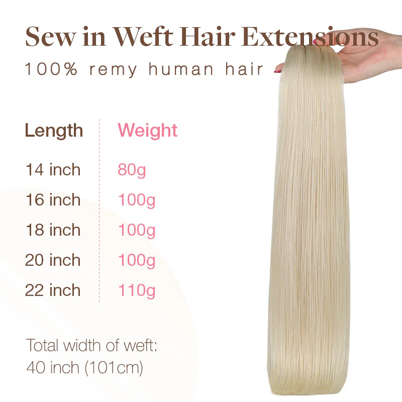 Platinum Blonde (60A) Sew-In Weft Hair Extensions (80g-120g) - Image 7