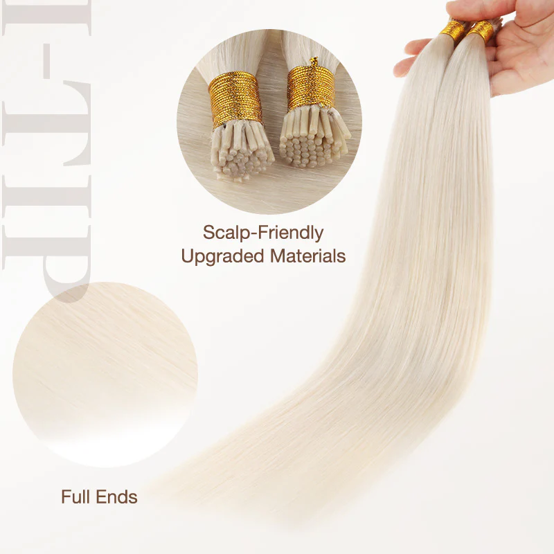 Pure Platinum Blonde (1000) I-Tip Hair Extensions 50g - Image 5