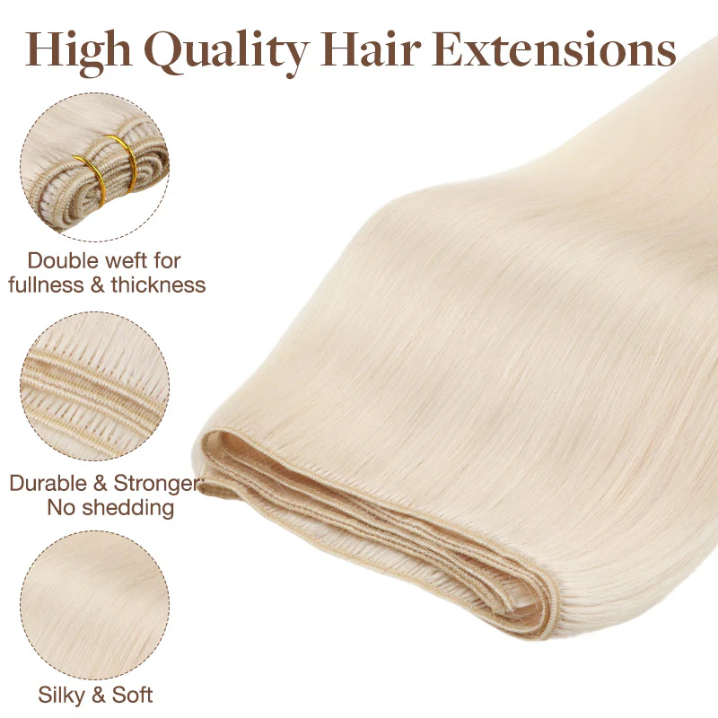 Pure Platinum Blonde (1000) Sew-In Weft Hair Extensions (80g-120g) - Image 5
