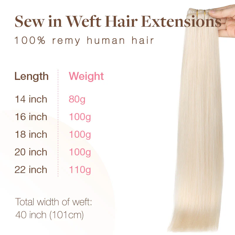 Pure Platinum Blonde (1000) Sew-In Weft Hair Extensions (80g-120g) - Image 6